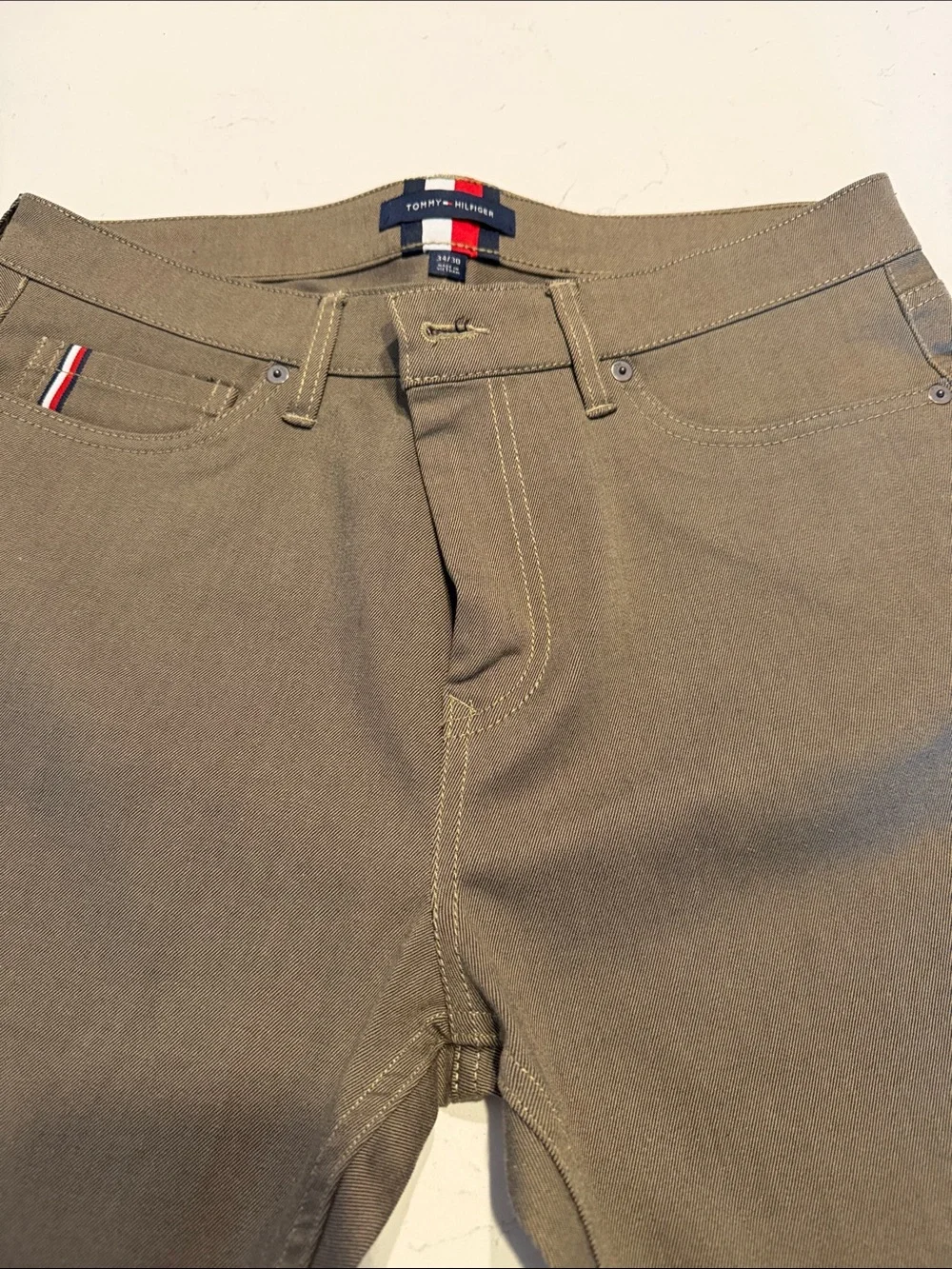 Tommy Hilfiger Men's Olive Jeans with Flag Accent